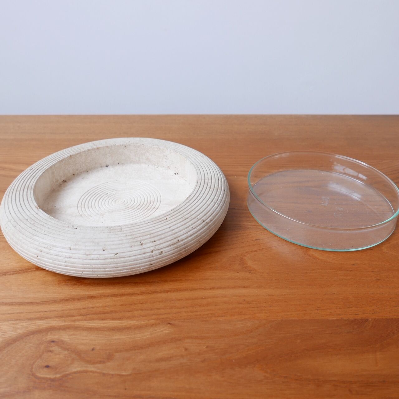 Travertine and glass bowls