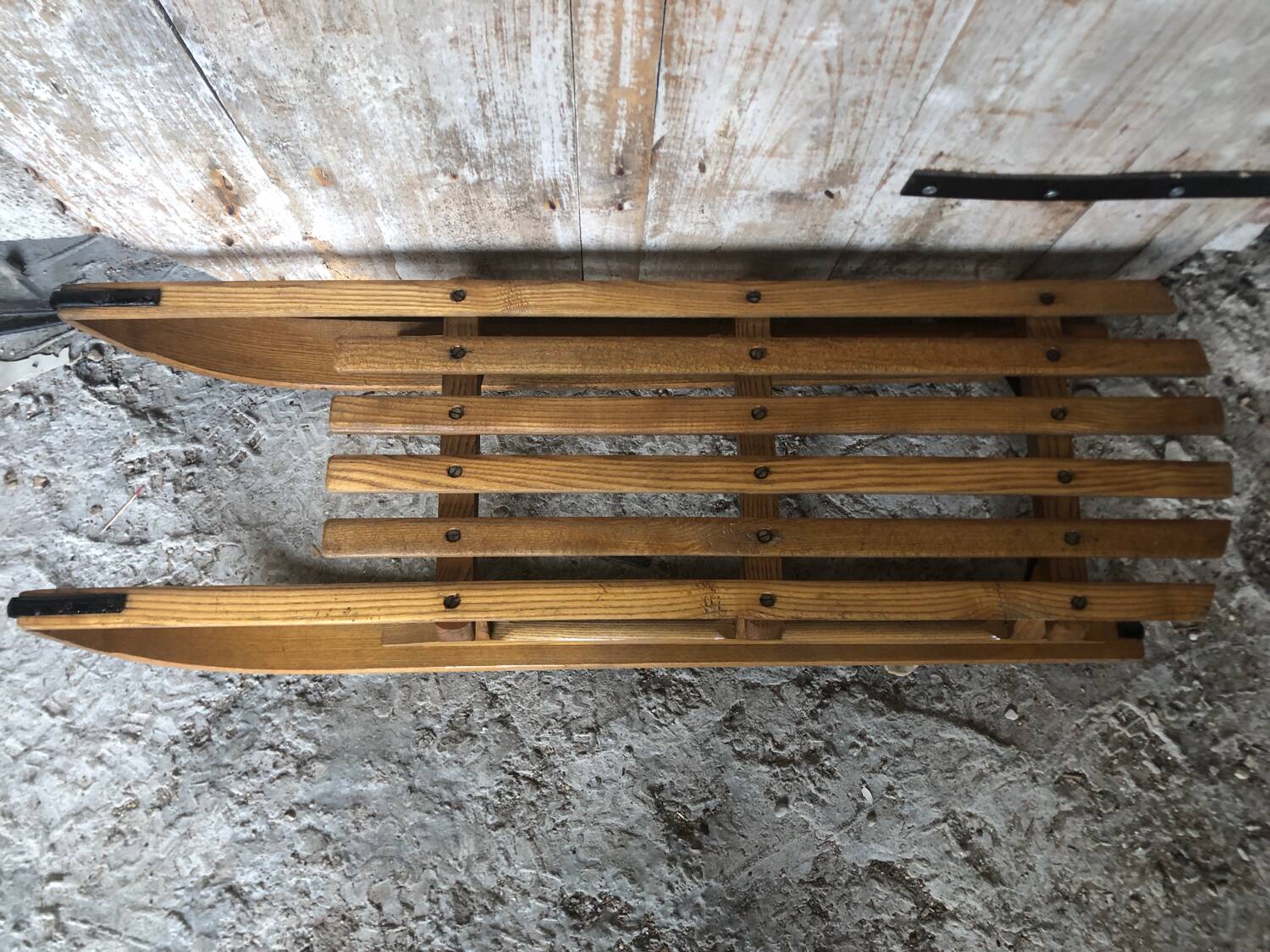 Ancienne luge en bois & lames metal vintage #a355