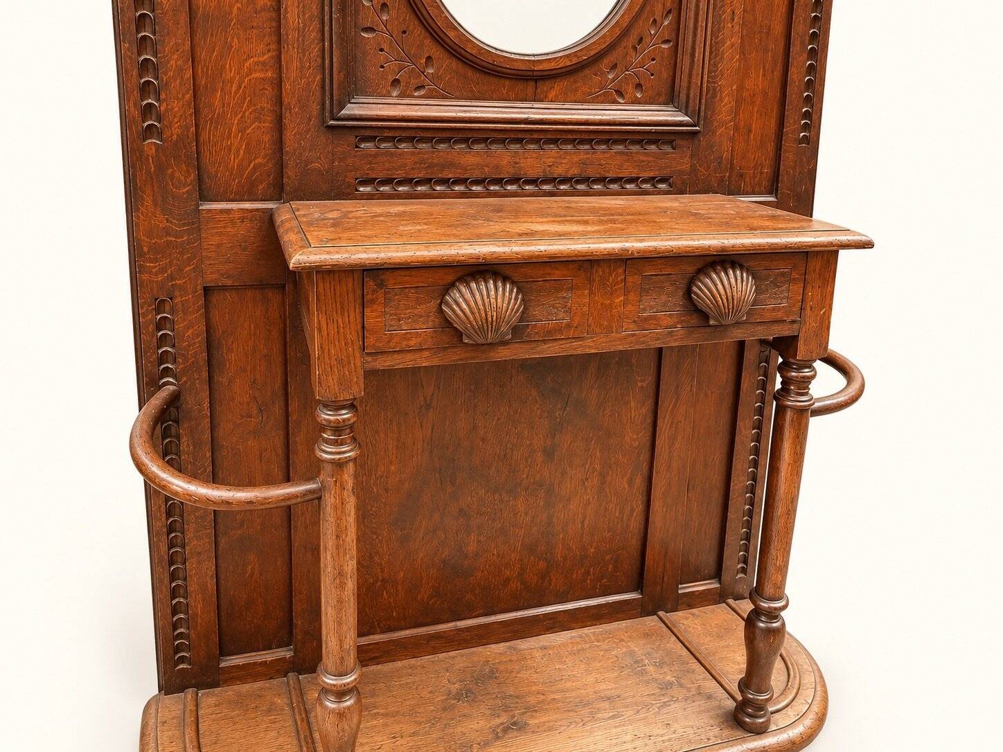 Napoleon III entrance hall wardrobe in solid oak with bevelled mirror.