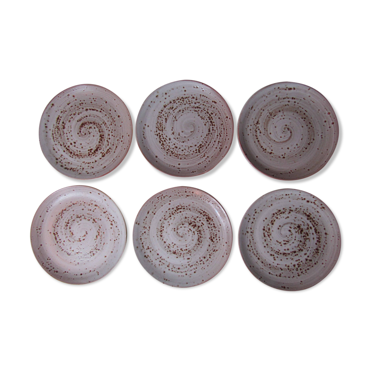 Set de 6 assiettes plates en grès beige rose vintage 23,8 cm