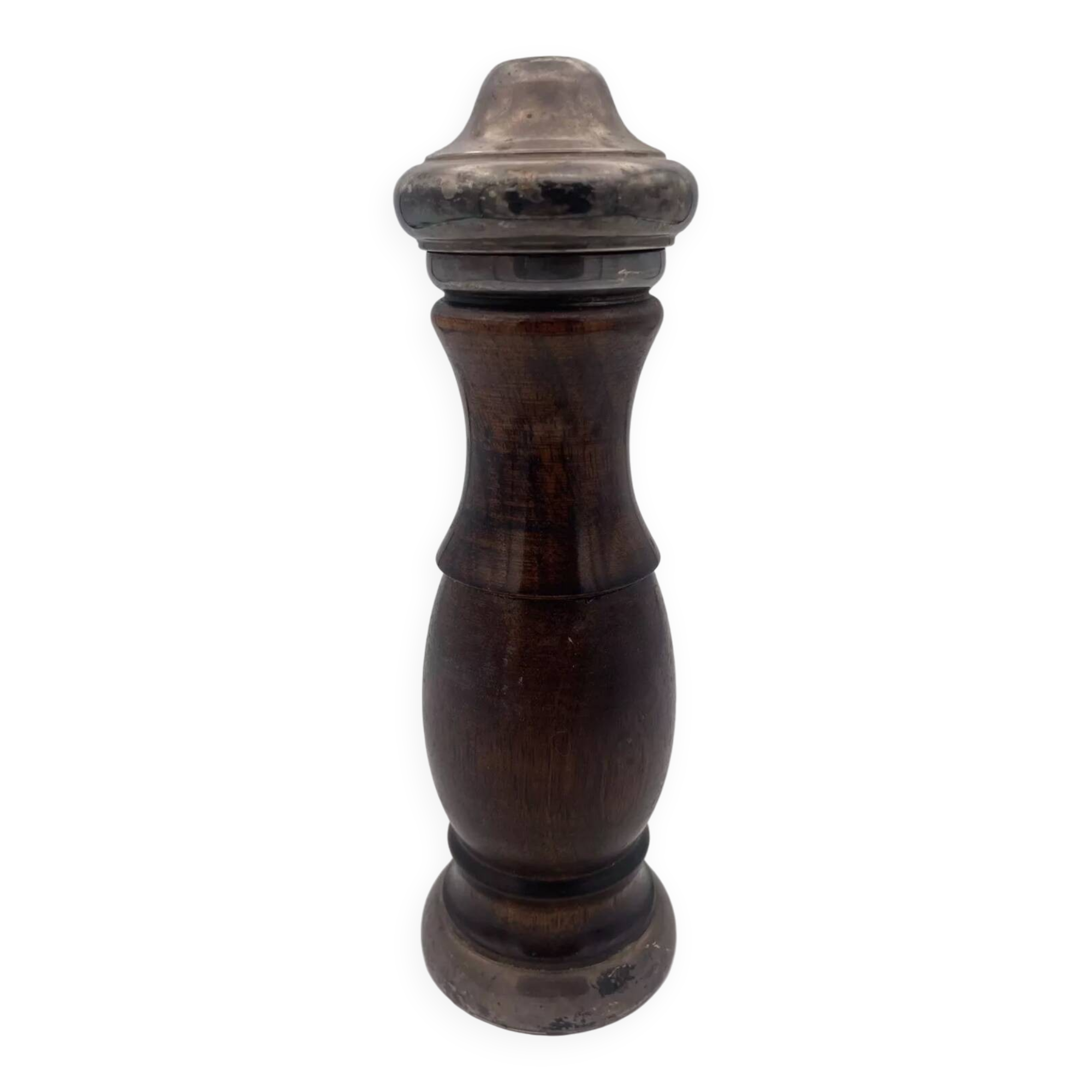 Vintage pepper mill in wood and silver, fisher silversmith 1937, italy