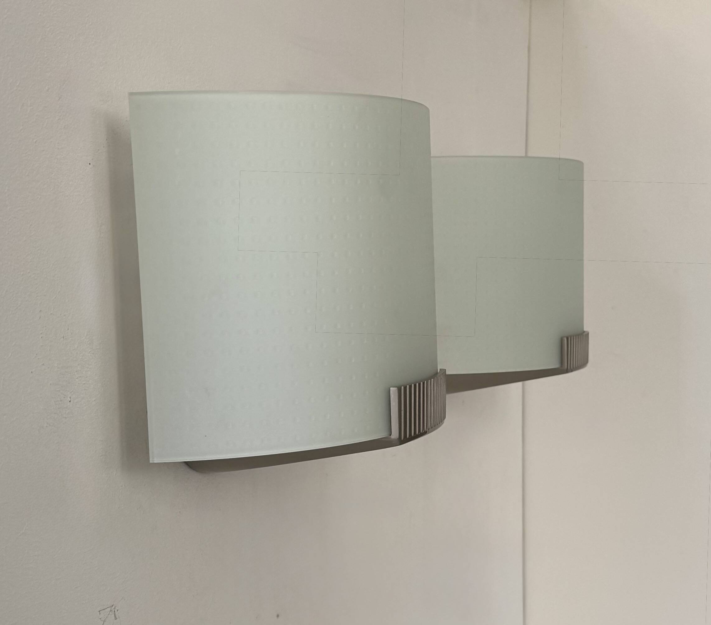 Pair of vintage wall lights, metal and frosted glass, France, 1970
