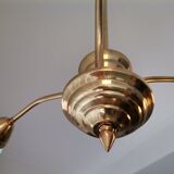 Vintage 1940s gold metal and glass 3 arm Sputnik chandelier