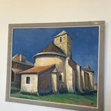 Tableau sur toile vue église coloré signé