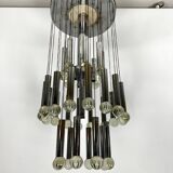 Mid- Century glass and chrome chandelier by Sciolari. Italy 1960s