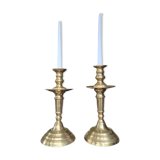 Pair of antique Moroccan brass candlesticks.