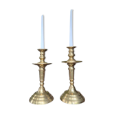 Pair of antique Moroccan brass candlesticks.