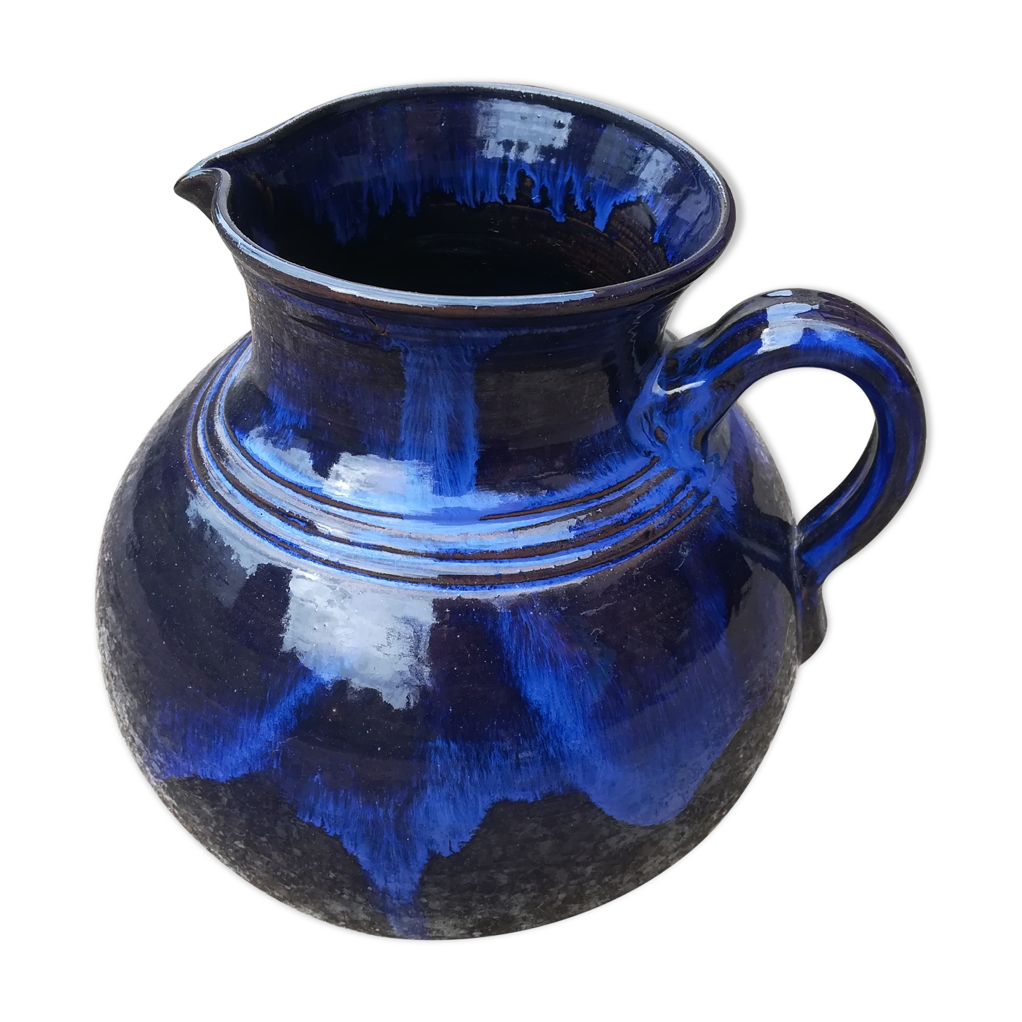 Pitcher in ceramic blue 5-litre varnished