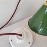 Conical pendant light in enamelled sheet metal