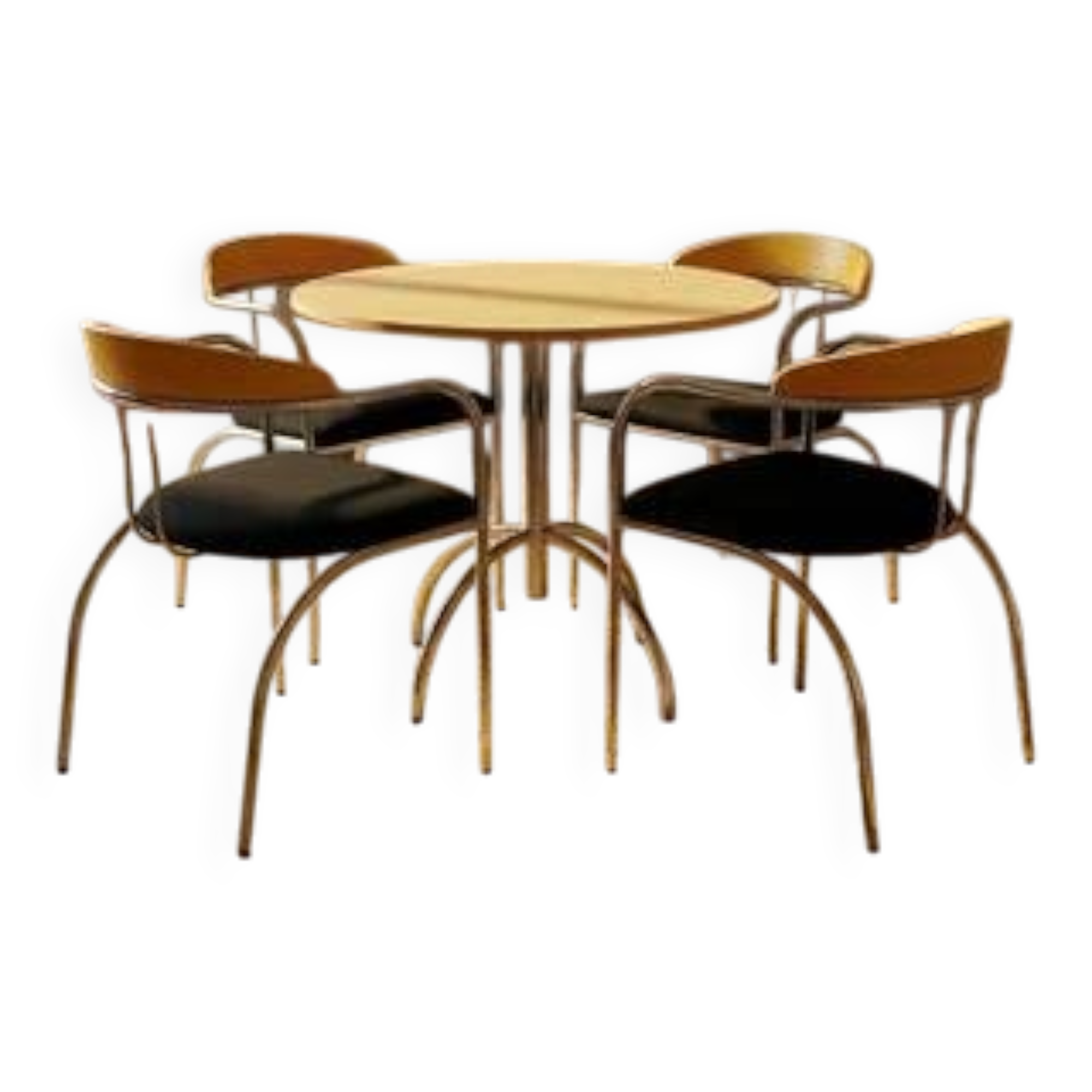 Ensemble de salle à manger, milieu du siècle, cadre en tube de chrome, années 1970