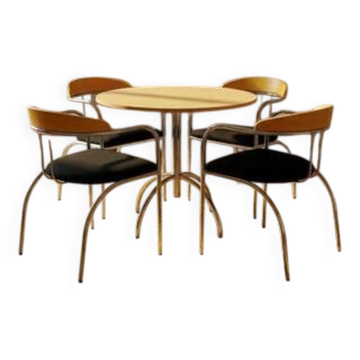 Ensemble de salle à manger, milieu du siècle, cadre en tube de chrome, années 1970
