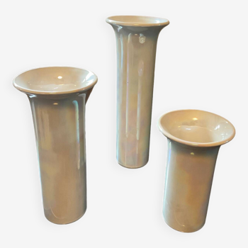 Trio de vases vintage en céramique irisée