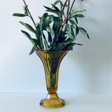 Vase tulipe ancien en verre ambré