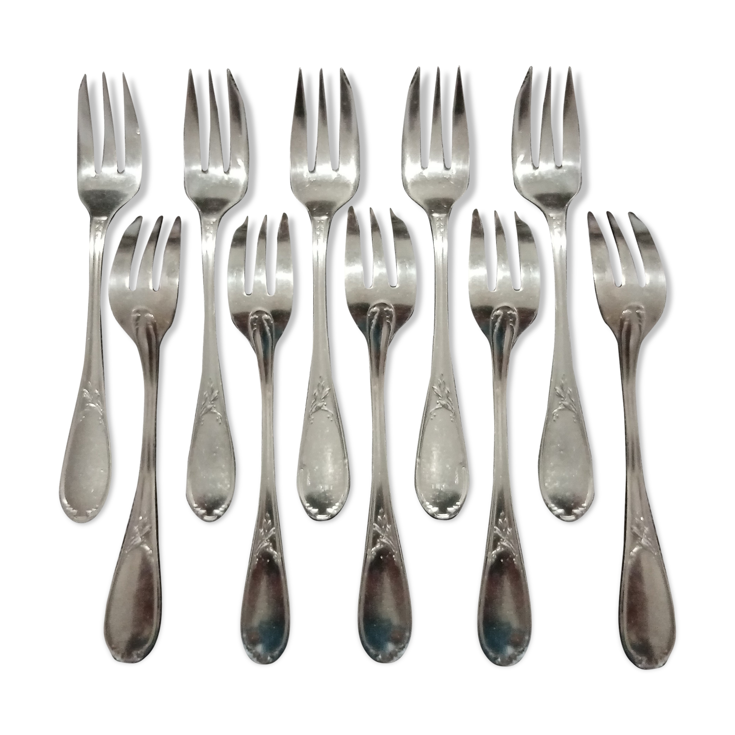10 cake forks silver metal Ercuis model lauriers dessert forks