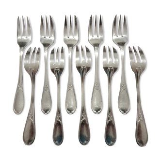 10 fourchettes à gateau métal argenté Ercuis modèle lauriers fourchettes dessert
