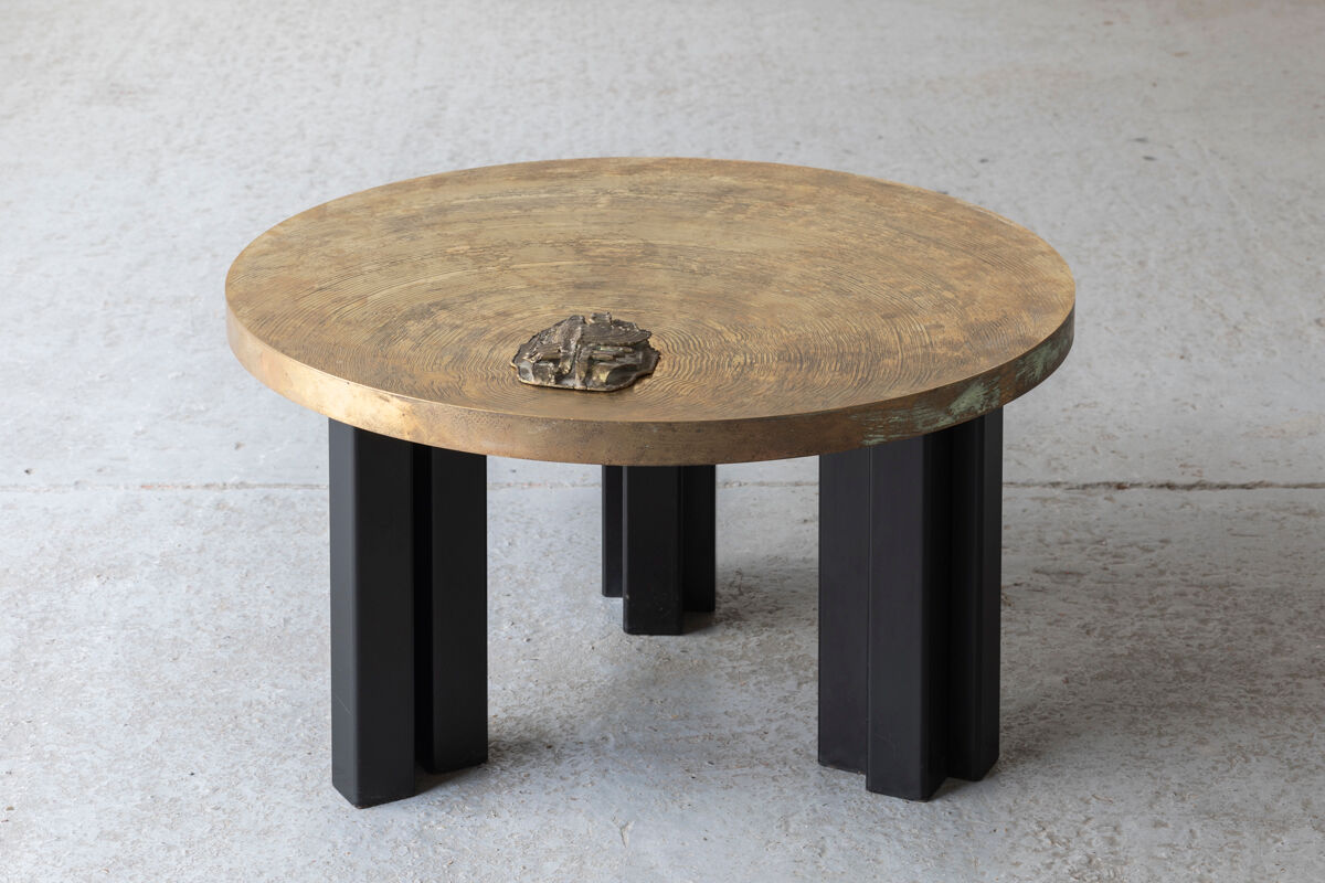 Coffee table in etched brass by Christian Krekels, Belgium, 1990