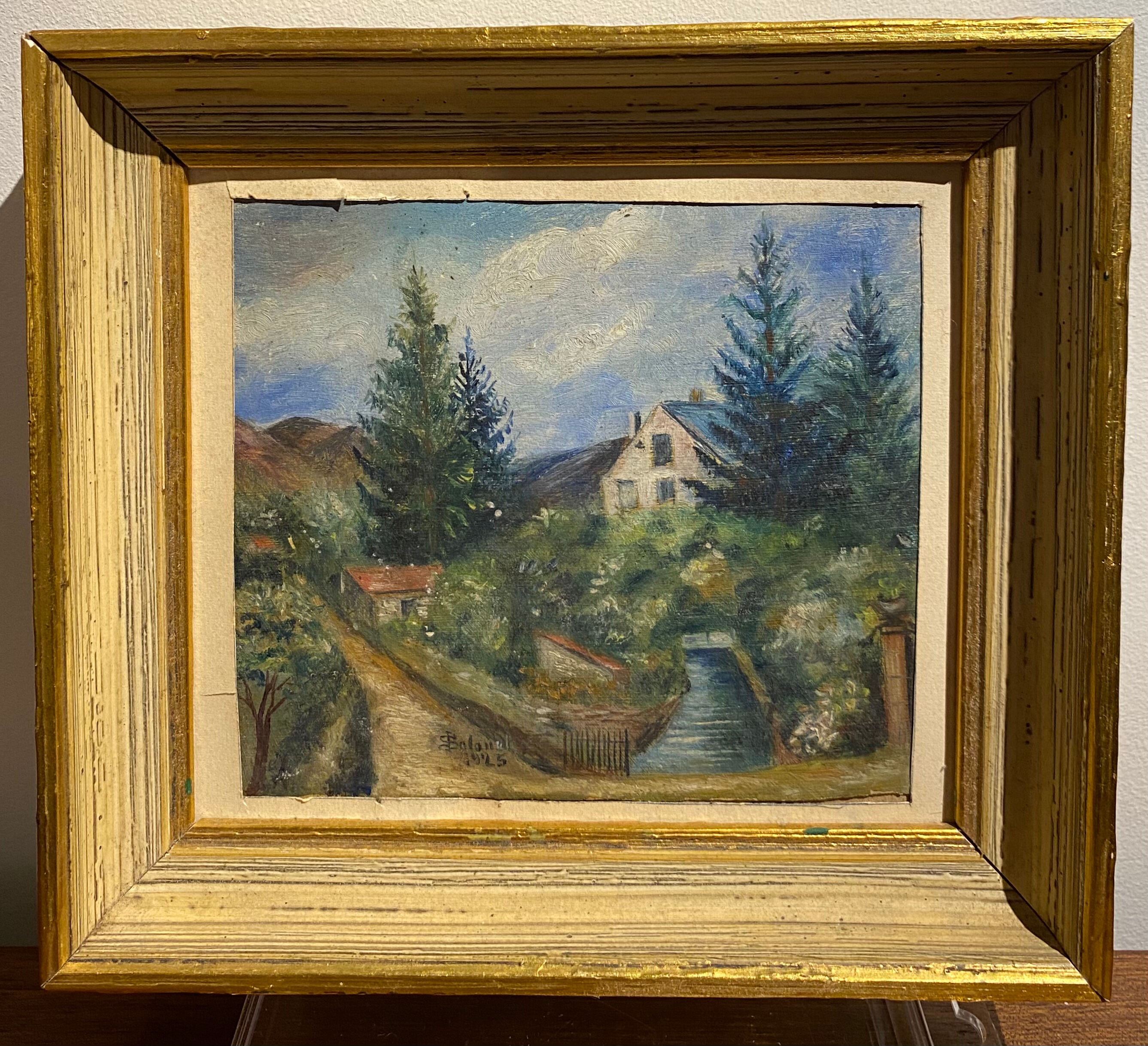 Old painting, landscape with stream signed dated 1925