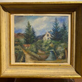 Old painting, landscape with stream signed dated 1925