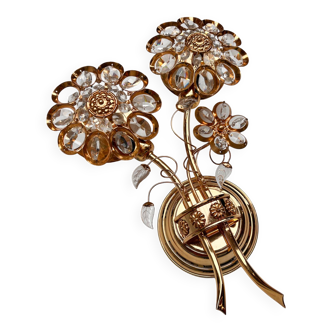 Brass and crystal art deco wall lamp attributed to palwa, 1960s