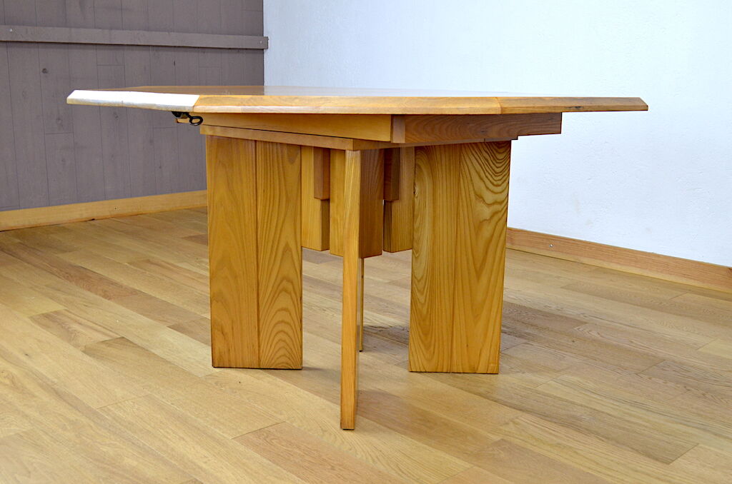 Table de repas en orme vintage Maison Regain, 1980