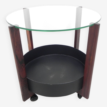 Round rosewood coffee table with glass top