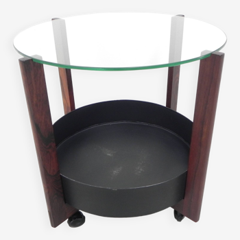 Table basse ronde en palissandre avec plateau en verre