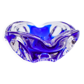 Sculptural Cobalt Blue & Crystal Sommerso Dish - Murano - 1960
