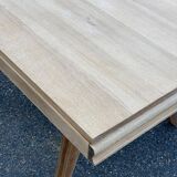 Renovated art deco table in solid oak, rectangular, extendable, 220cm