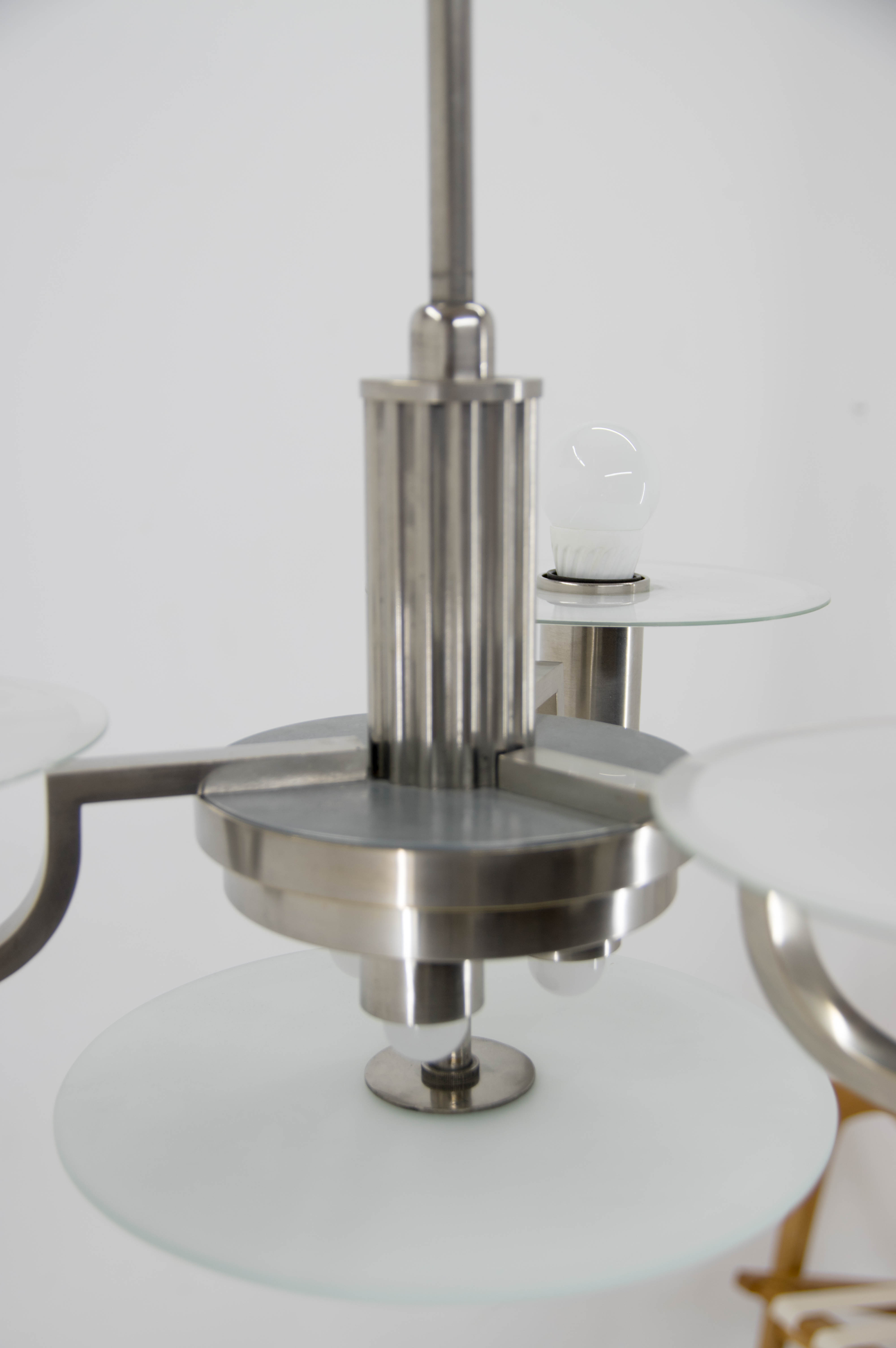 Art deco machine age chandelier, 1930, restored