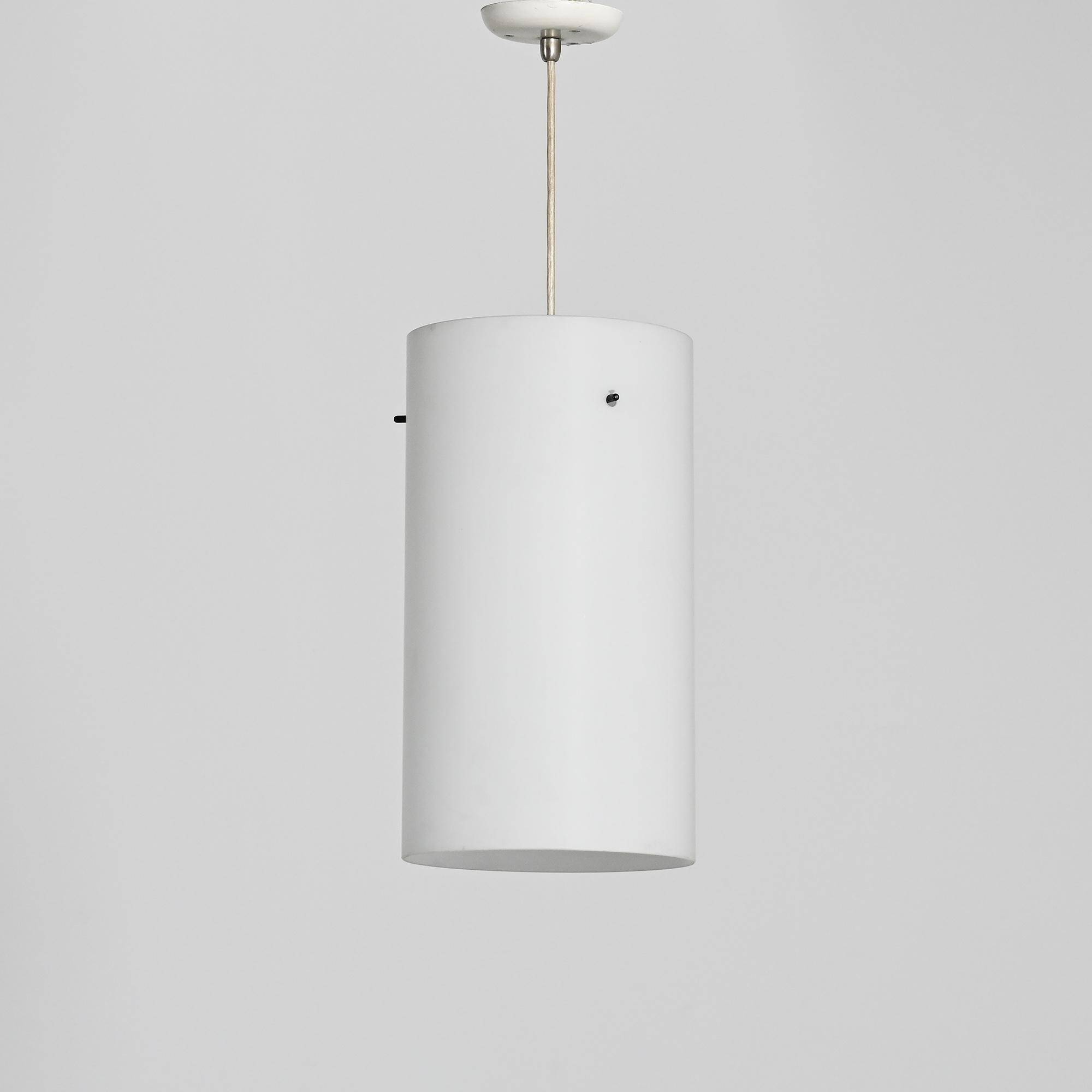 Opaline glass cylindrical pendant, 1970s