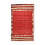 Red & beige wool kilim rug 237x142cm