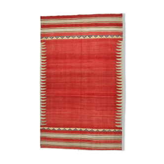 Red & beige wool kilim rug 237x142cm