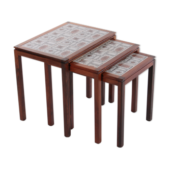 Tables gigognes avec carreaux crème/brun, années 1960