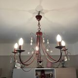 Deep red tassel and wrought iron chandelier