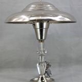 Lampe de table argentée Art-Déco en laiton chromé & verre