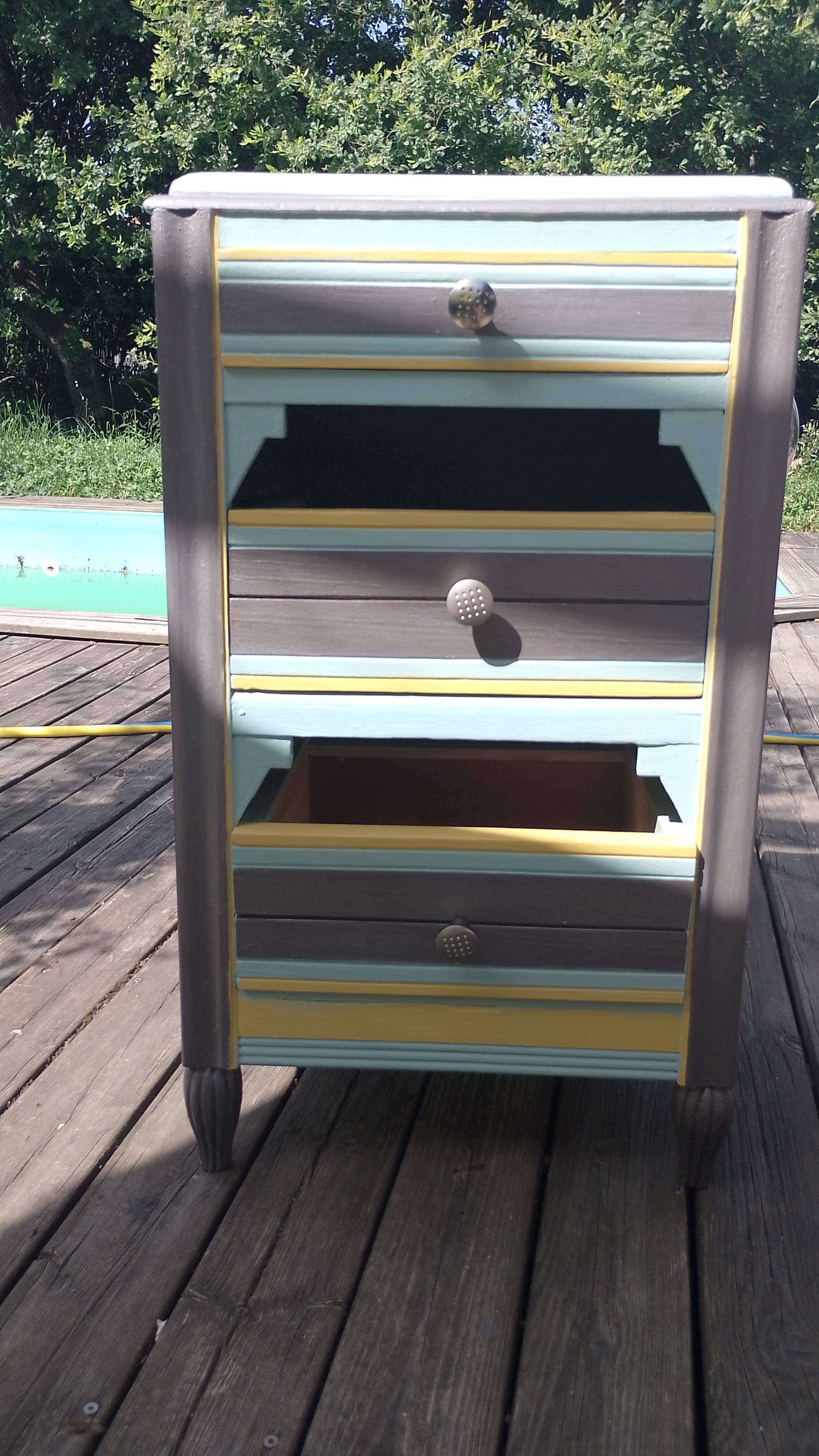 Meuble d appoint, commode 3 tiroirs, en bois, rénovée vintage