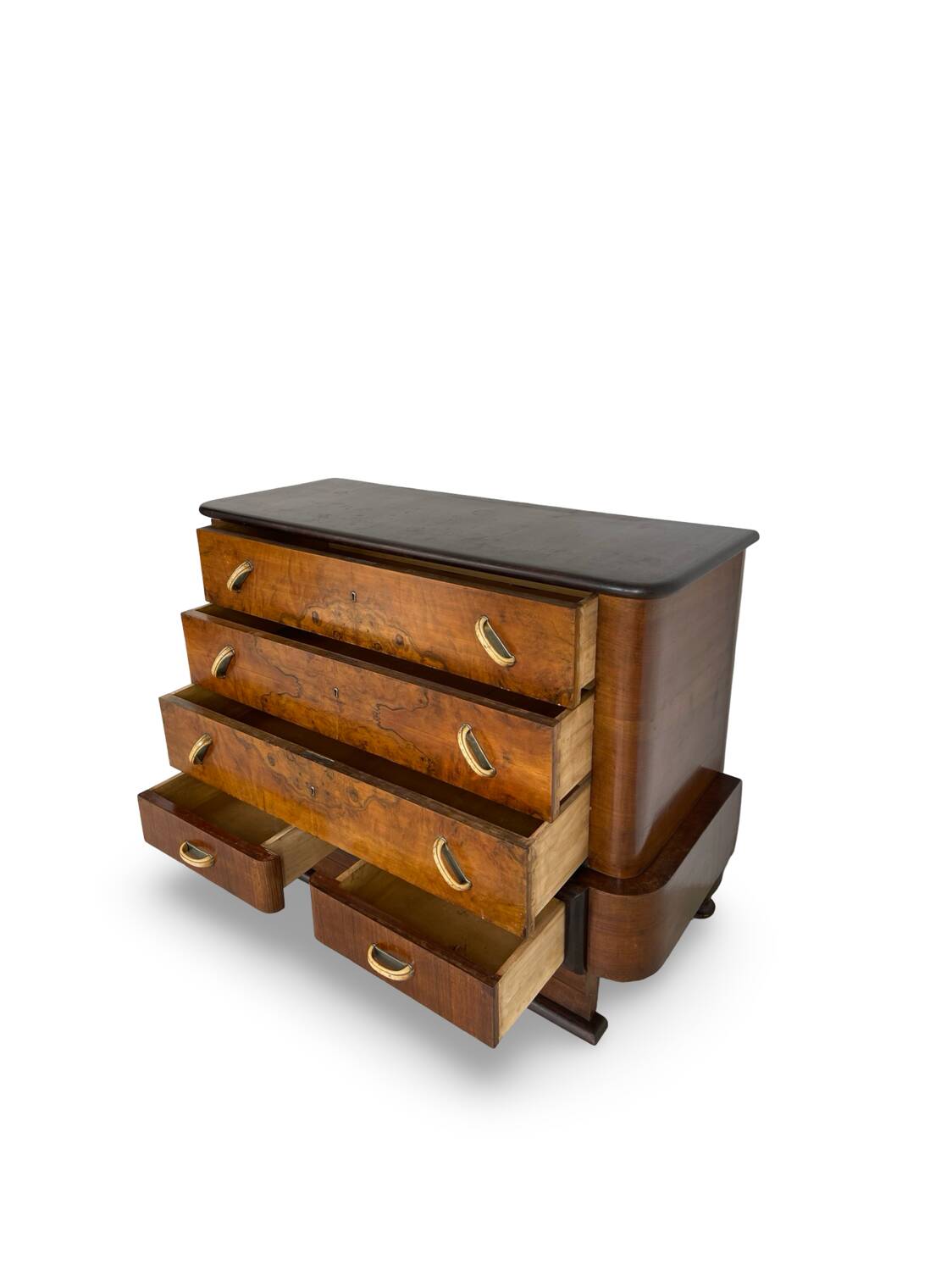 Commode italienne Art déco en ronce de noyer, années 1920