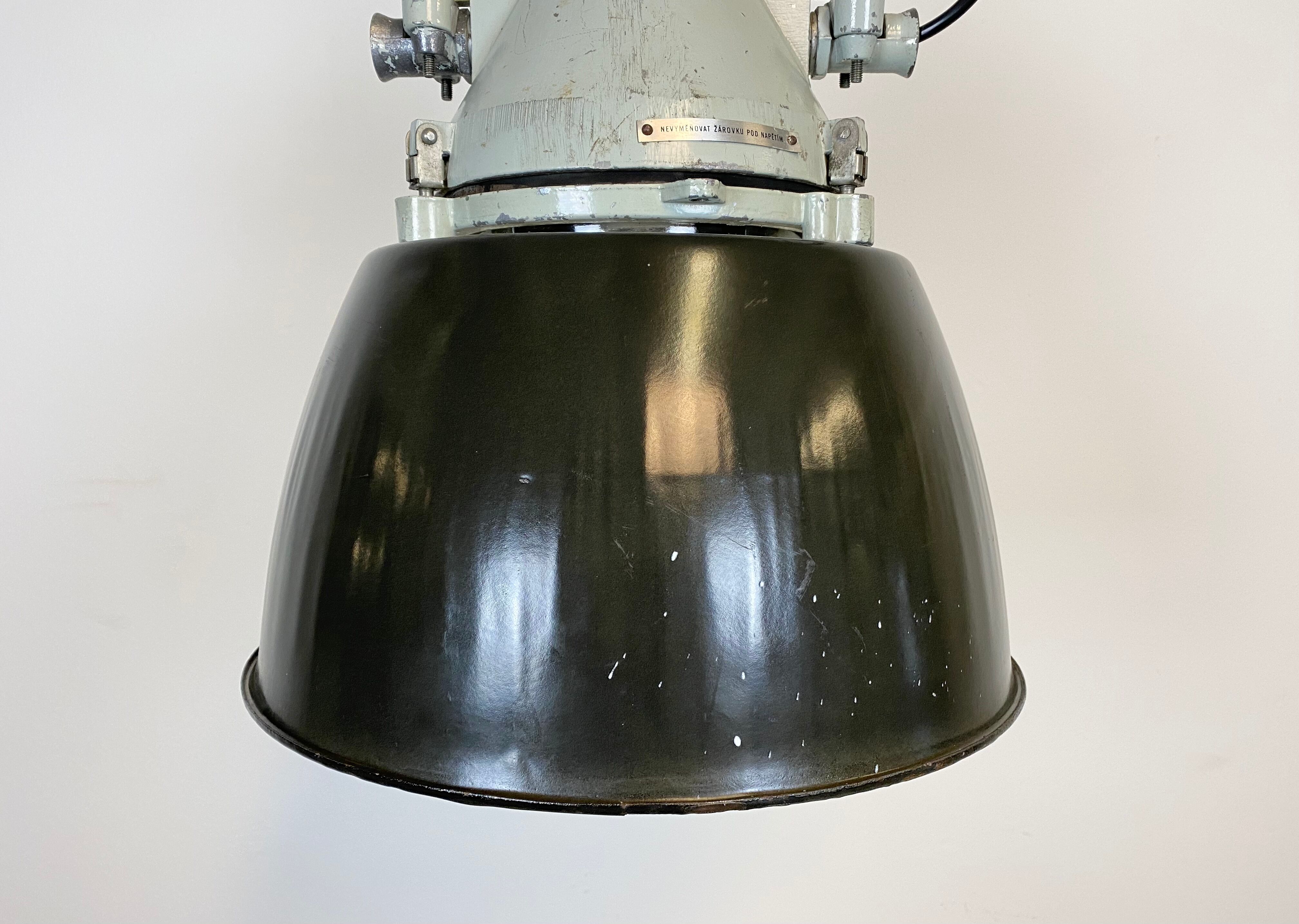 Grey cast aluminium explosion proof lamp with black enameled shade