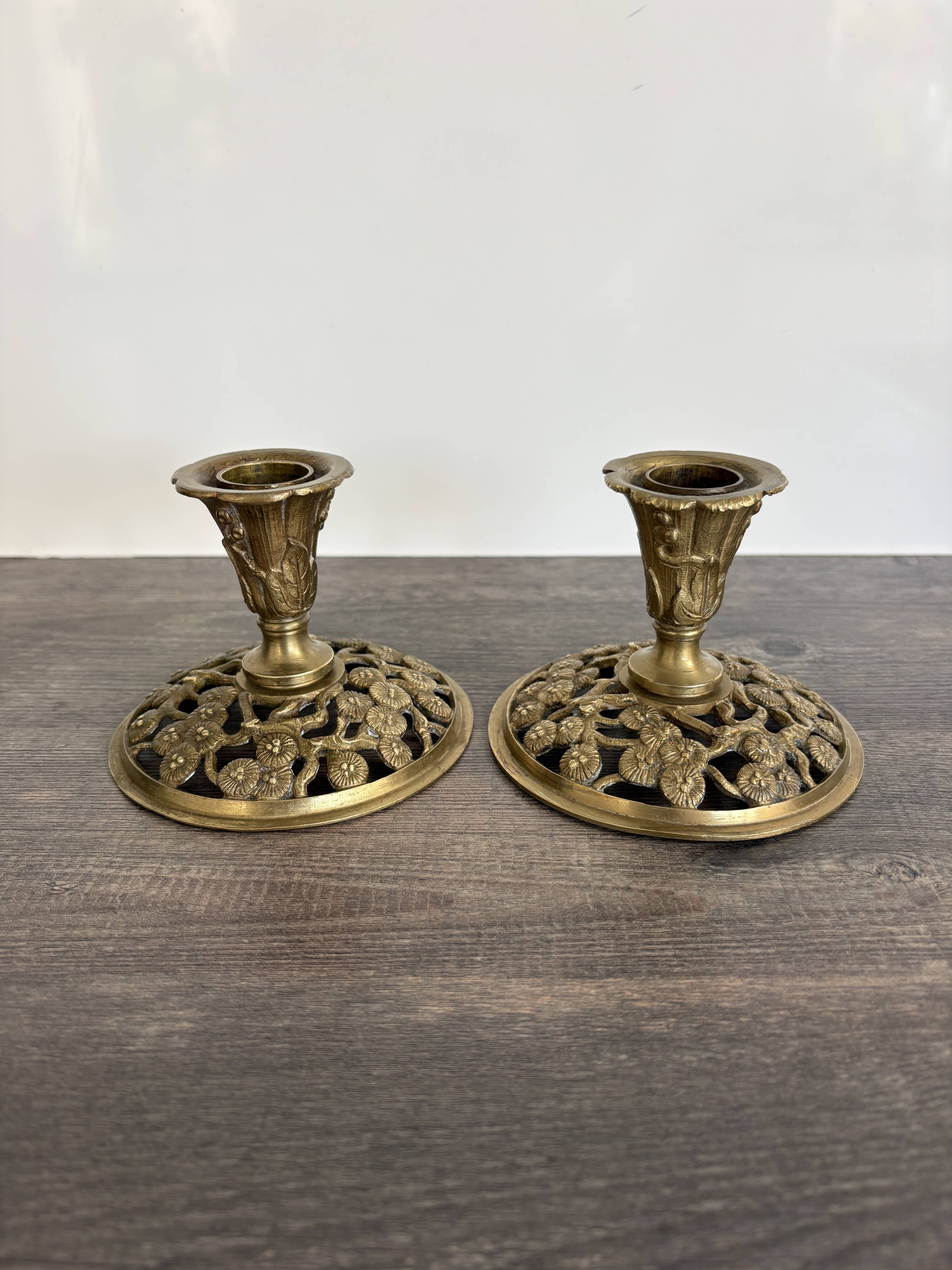 Pair of Art Nouveau Gilded Bronze Candle Holders