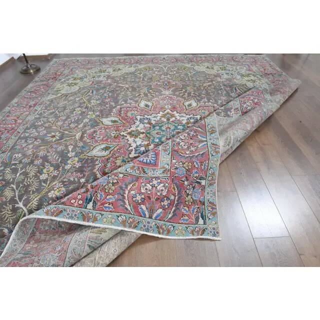 1970s Vintage Persian Handmade Wool Cotton Brown Area Rug 300x386