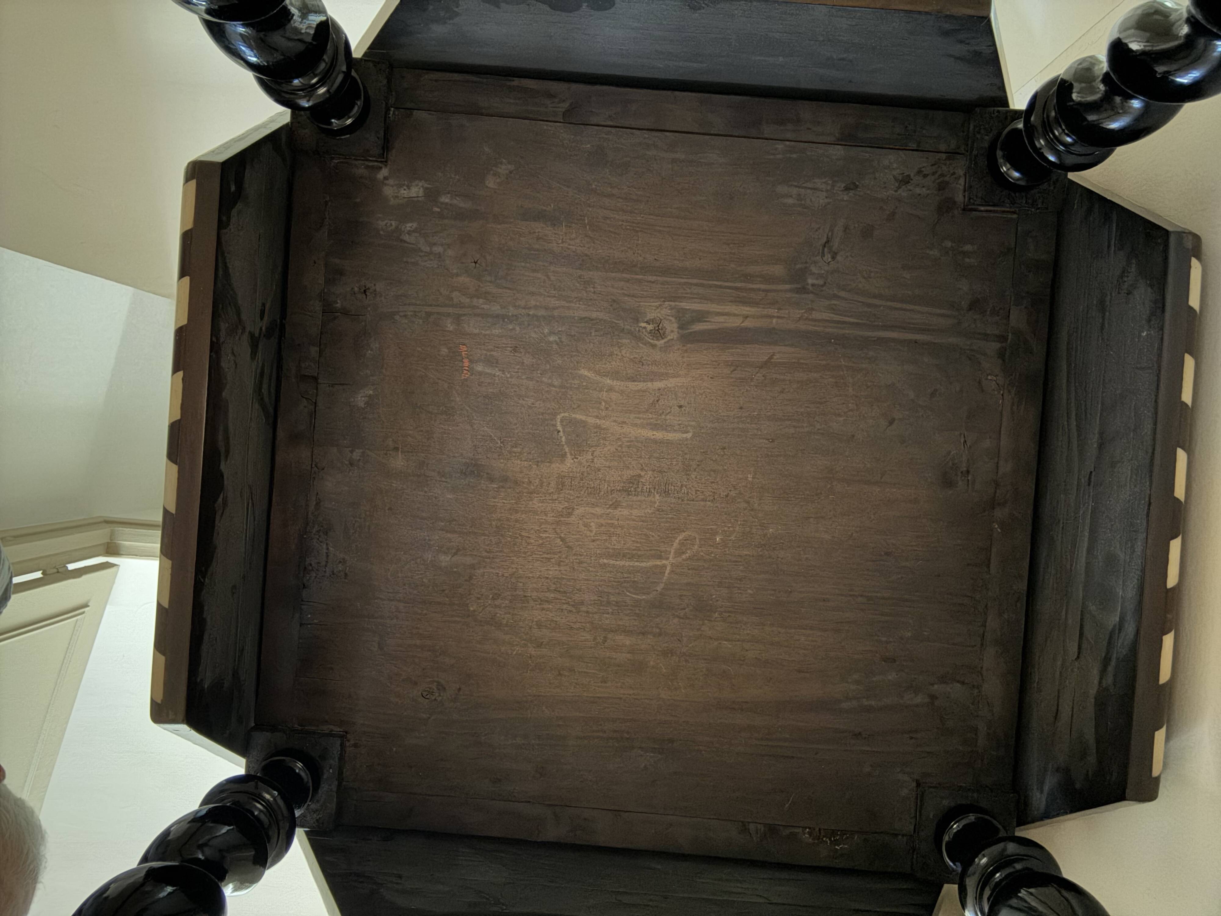 19th-century antique Holland table with floral marquetry.