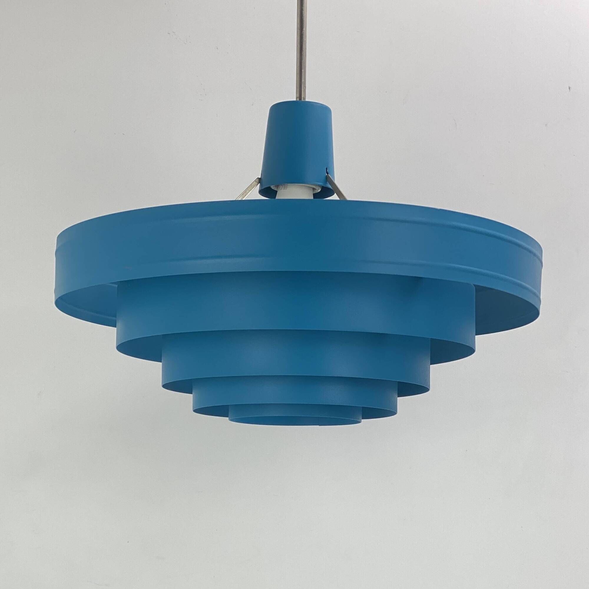 Vintage 1960s Metal Pendant Light - Blue Design