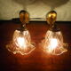 Wall lamps in gilded metal, verrine in the shape of amber glass corollas, 70s