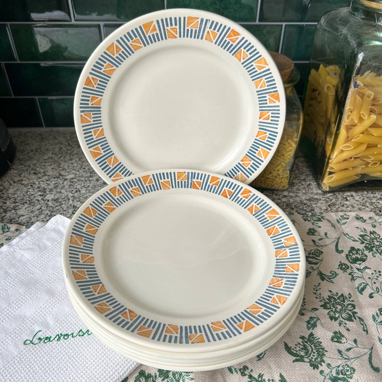 6 flat plates Dolly Faïencerie Nouvelle