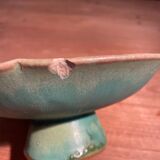 Coupe sur pied en céramique émaillée verte