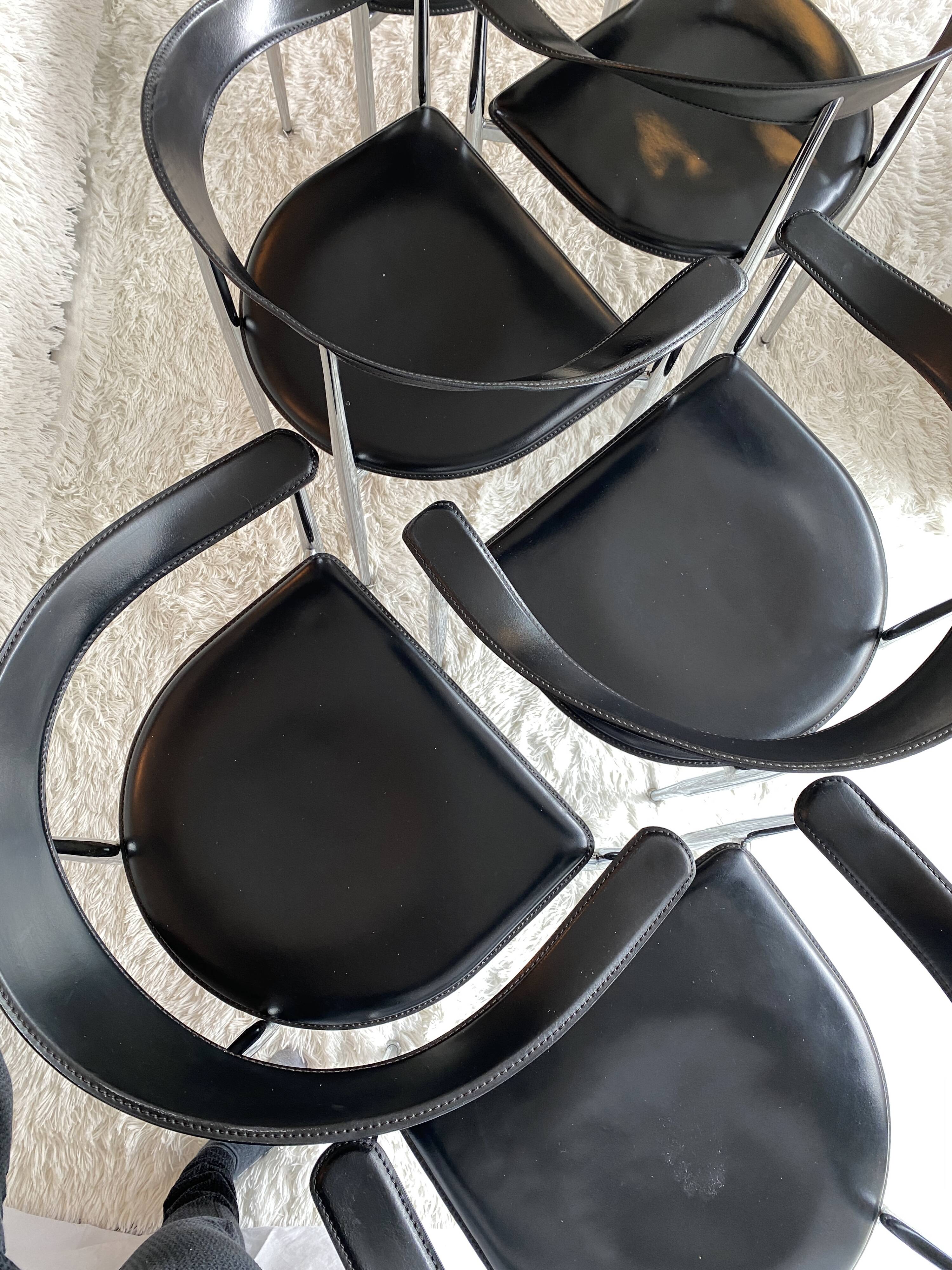 Set of 6 vintage arper chrome leather chairs