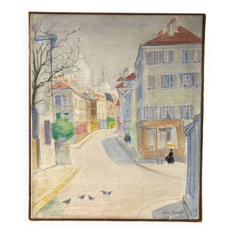 View of a street in Montmartre signed Moral