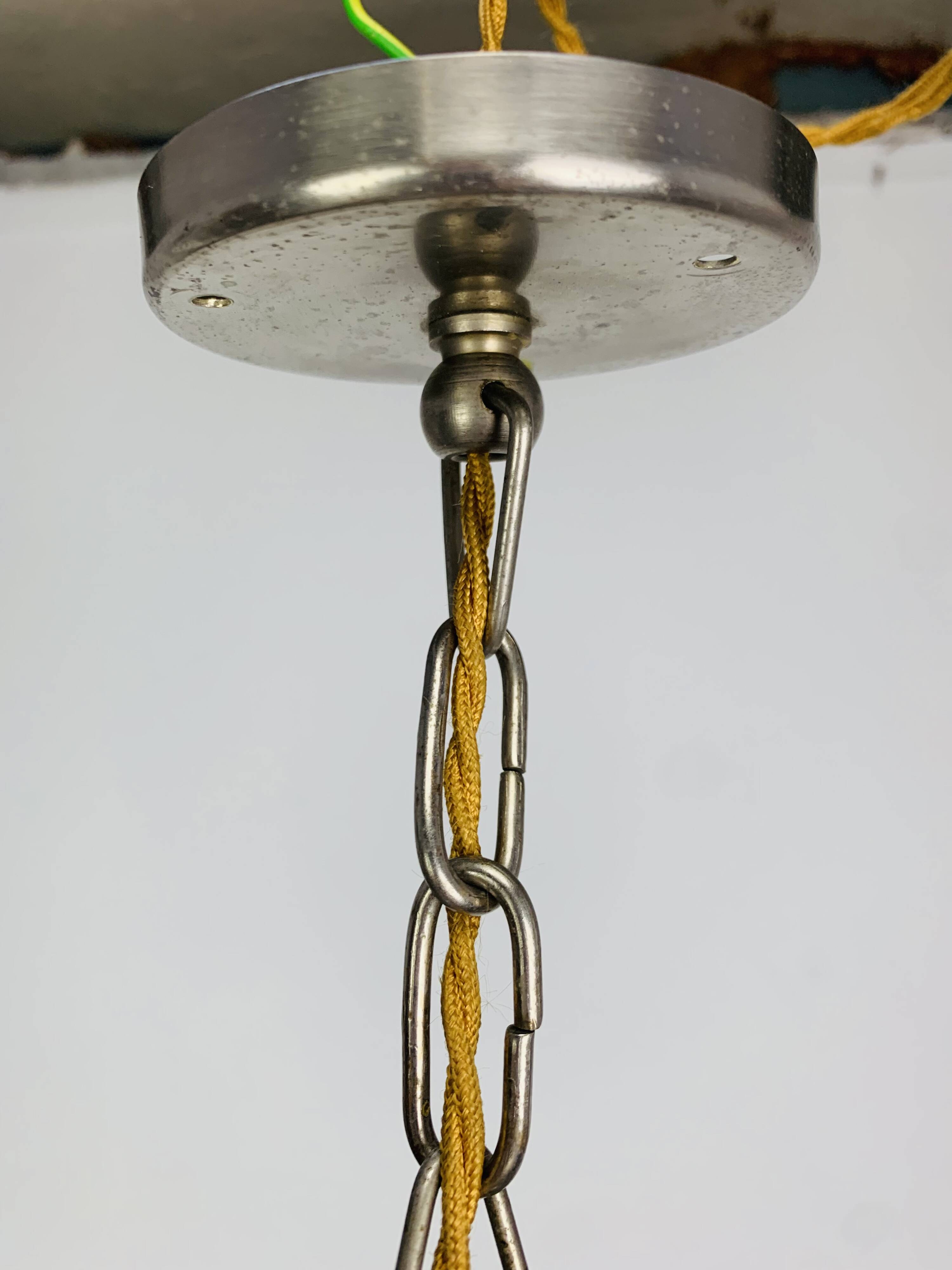 Suspension art déco globe en verre et métal, années 40
