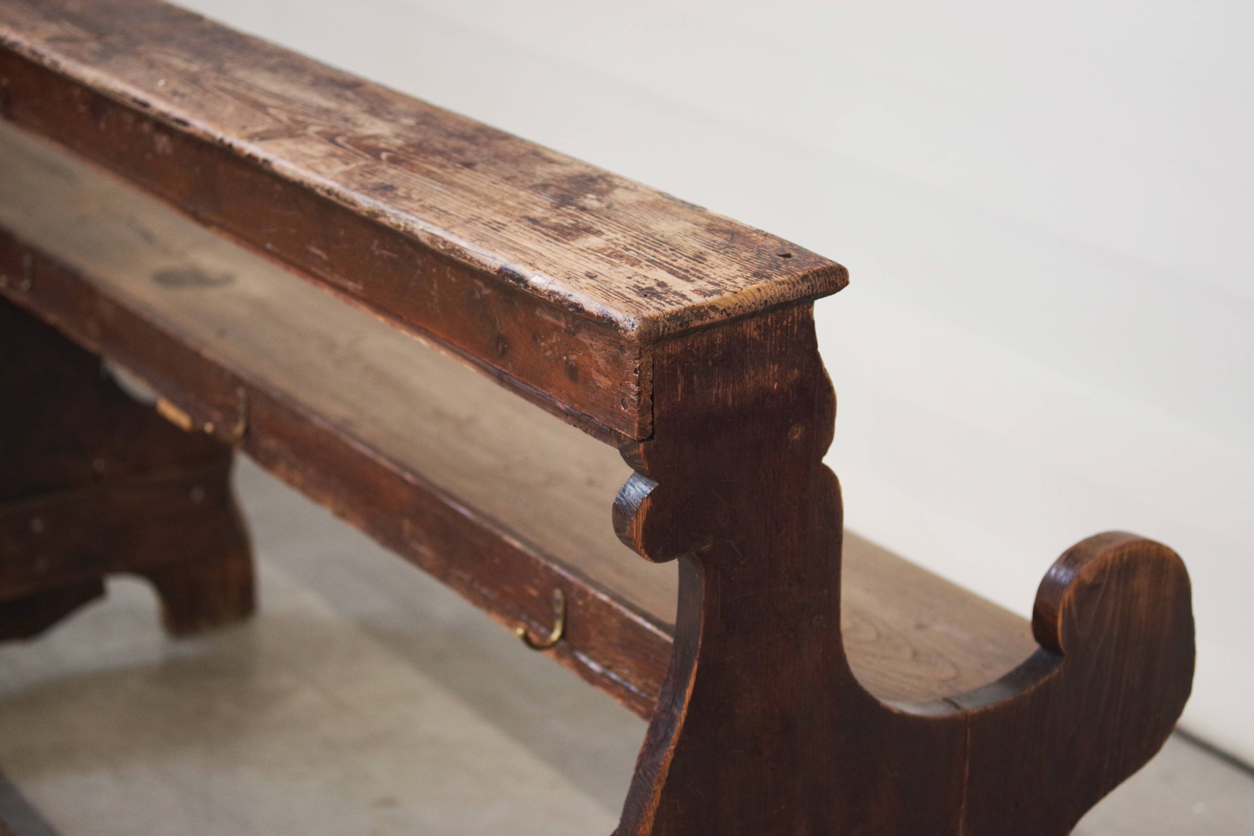 Antique Gothic Church Benches, Late 1800s – Set of 4 Pine Wood Pew Benches