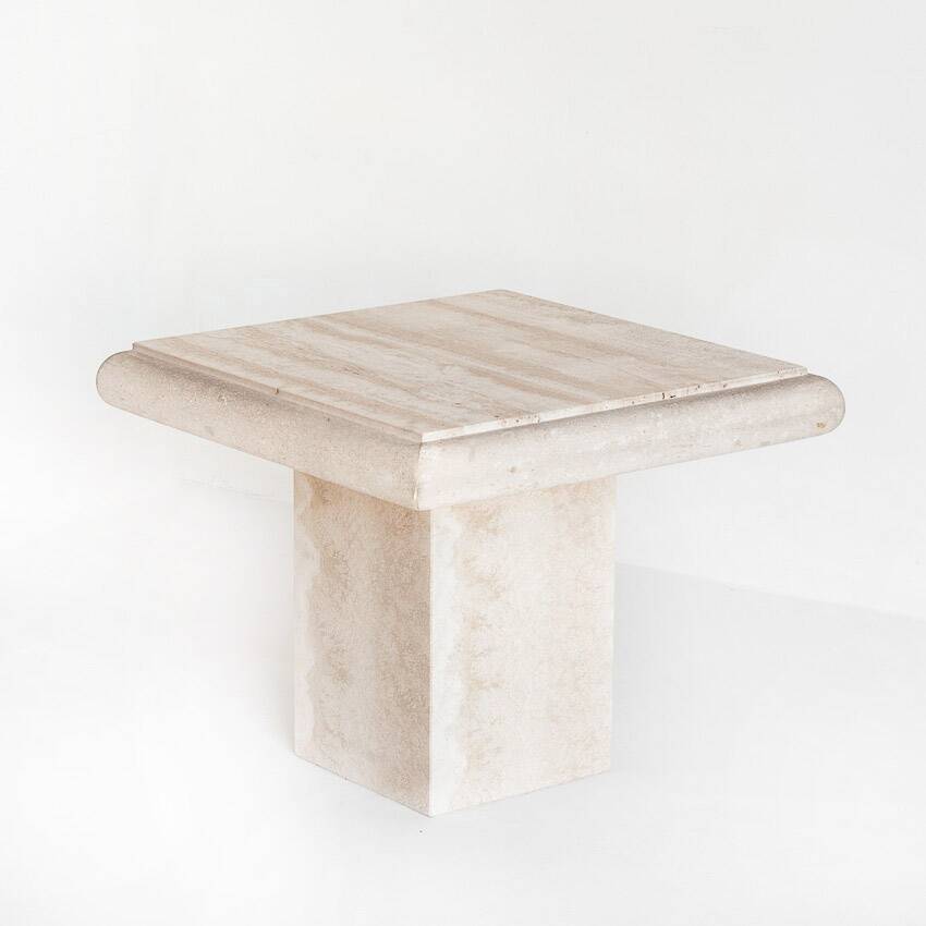 Vintage coffee or side table. Travertine marble. Italy, 1980s